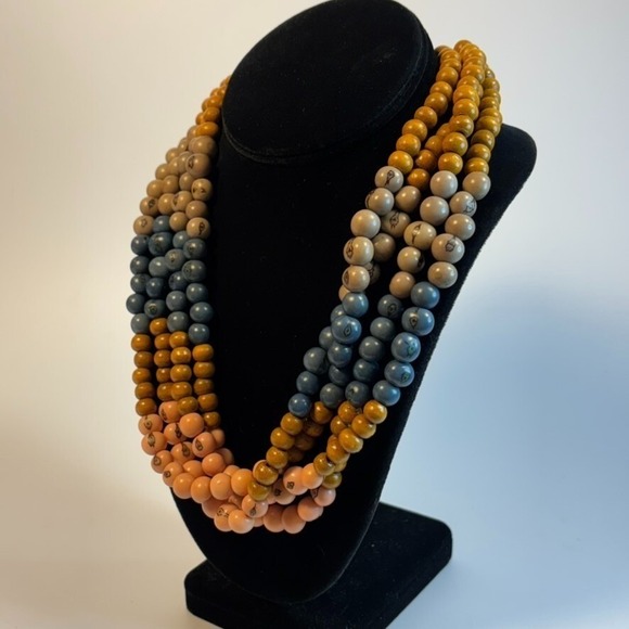 Chunky Vintage Necklace Wood Beads Maximalist Boho Colorful for Stacking - Picture 3 of 8